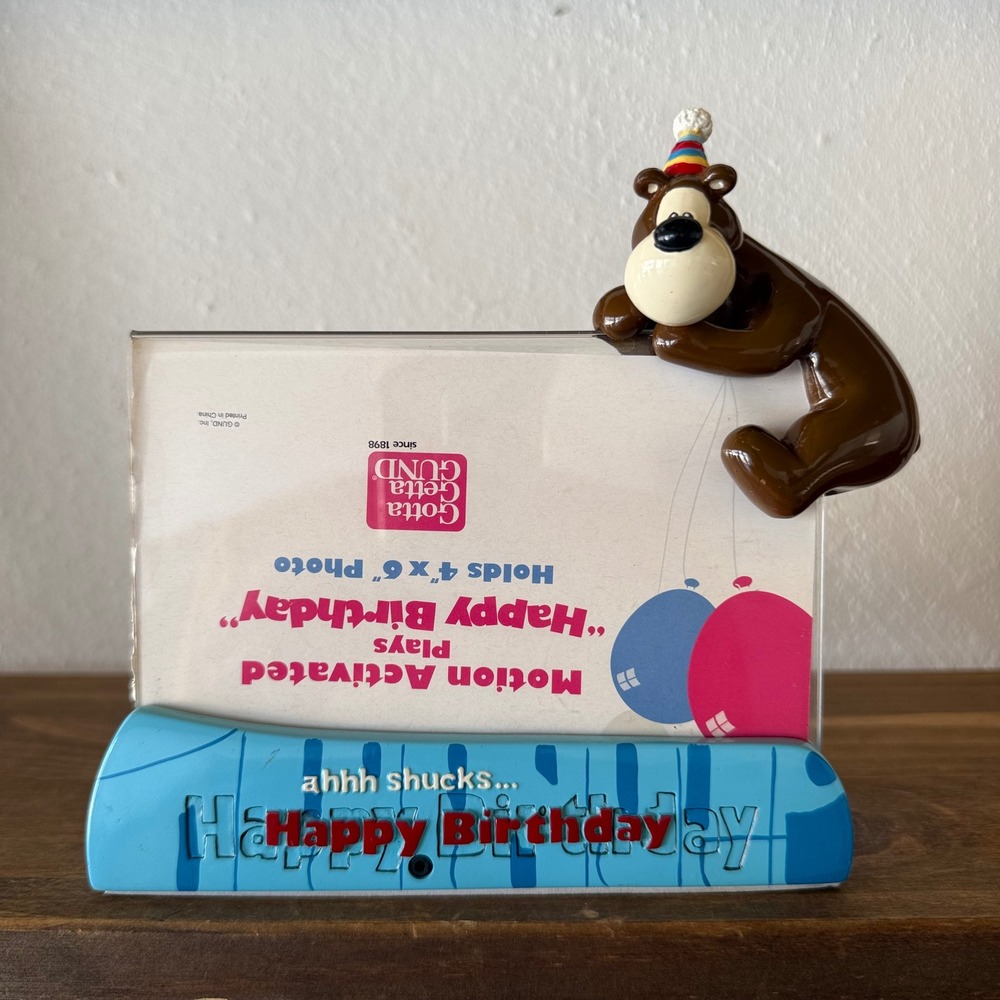 Vintage GUND Happy Birthday Bear 4x6 Photo Frame Party Hat Blue
